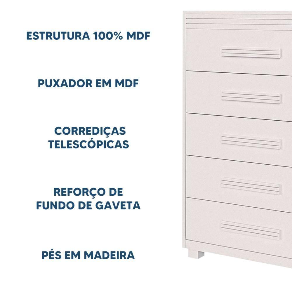 Cômoda Para Quarto Infantil 5 Gavetas Grande Branco - 3