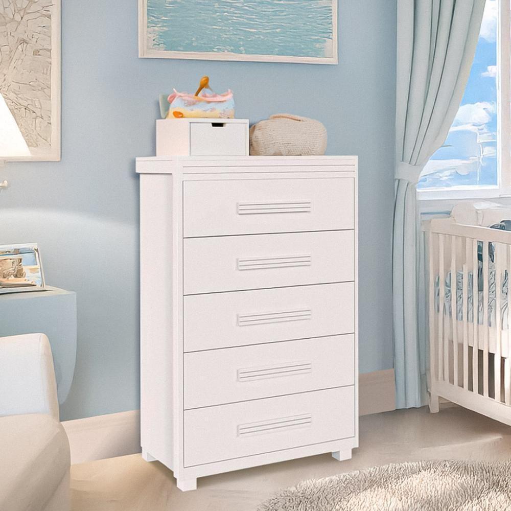 Cômoda Para Quarto Infantil 5 Gavetas Grande Branco - 5