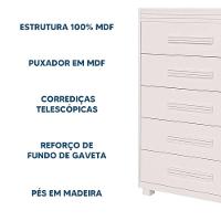 Cômoda Para Quarto Infantil 5 Gavetas Grande Branco - 3