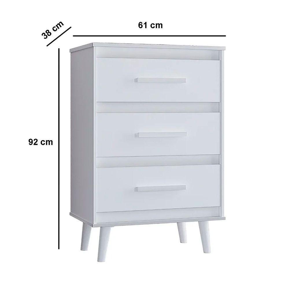 Cômoda Para Quarto Pé Palito 3 Gavetas Lima Branco - 2