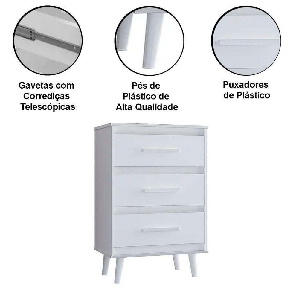 Cômoda Para Quarto Pé Palito 3 Gavetas Lima Branco - 3
