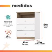 Cômoda 3 Gavetas Magia Henn Branco / Madeirado - 3