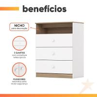 Cômoda 3 Gavetas Magia Henn Branco / Madeirado - 4