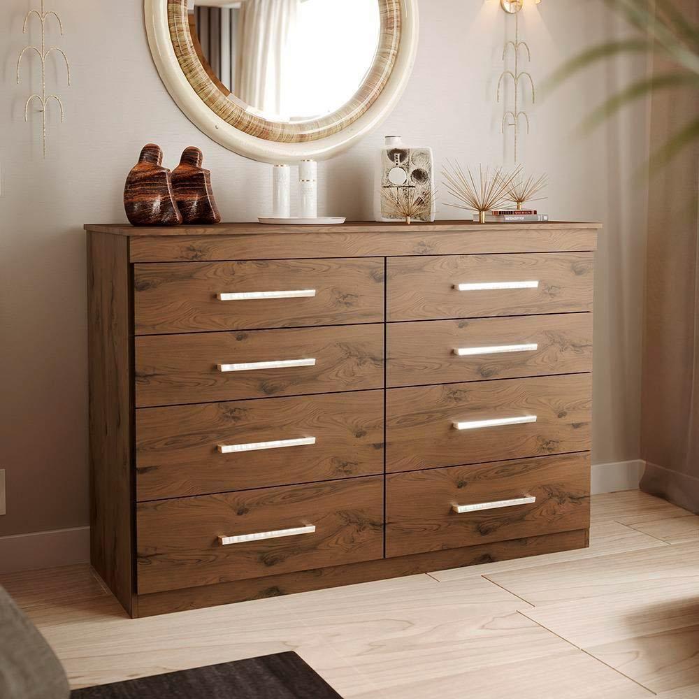 Cômoda Grande Bebê Quarto Solteiro E Casal Gênova 8 Gavetas Capuccino Wood - 5