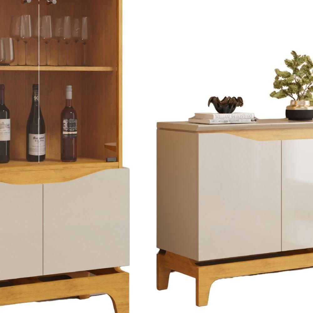 Cristaleira E Balcão Buffet Joile Cedro Off White Dj Moveis - 5