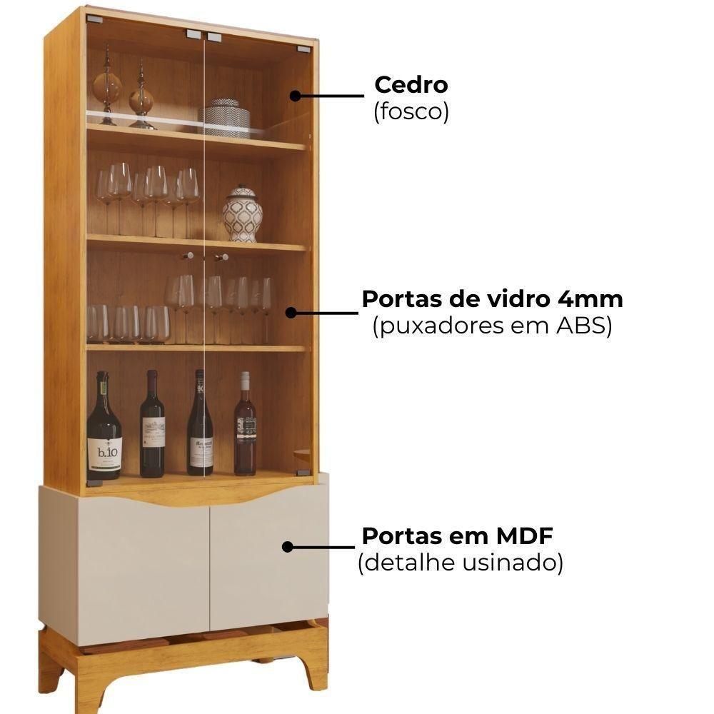 Cristaleira E Balcão Buffet Joile Cedro Off White Dj Moveis - 7