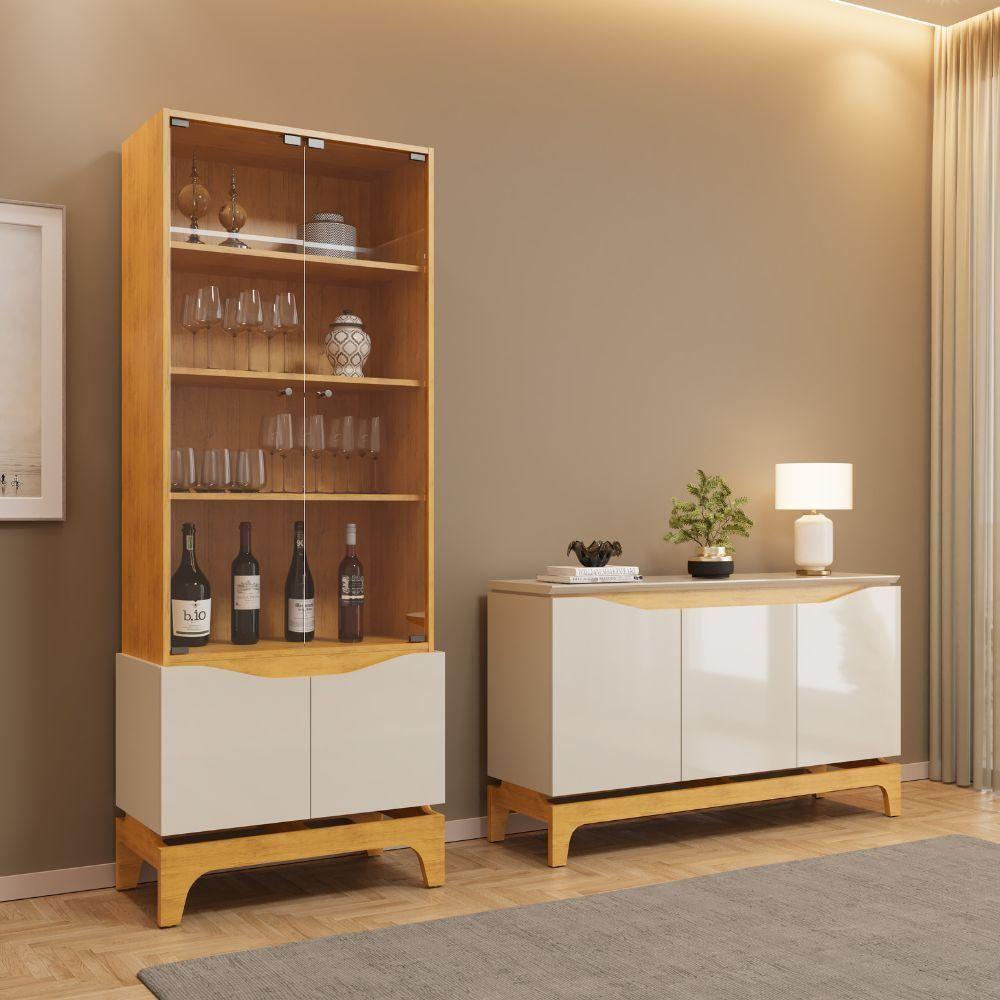 Cristaleira E Balcão Buffet Joile Cedro Off White Dj Moveis - 8