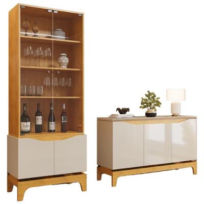 Cristaleira E Balcão Buffet Joile Cedro Off White Dj Moveis