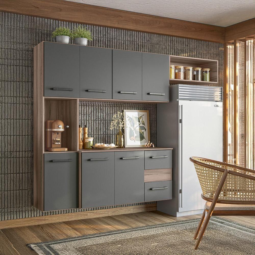 Cozinha Suspensa Completa 1,80m Juliete 7 Portas 2 Gavetas Nature-chumbo - 1