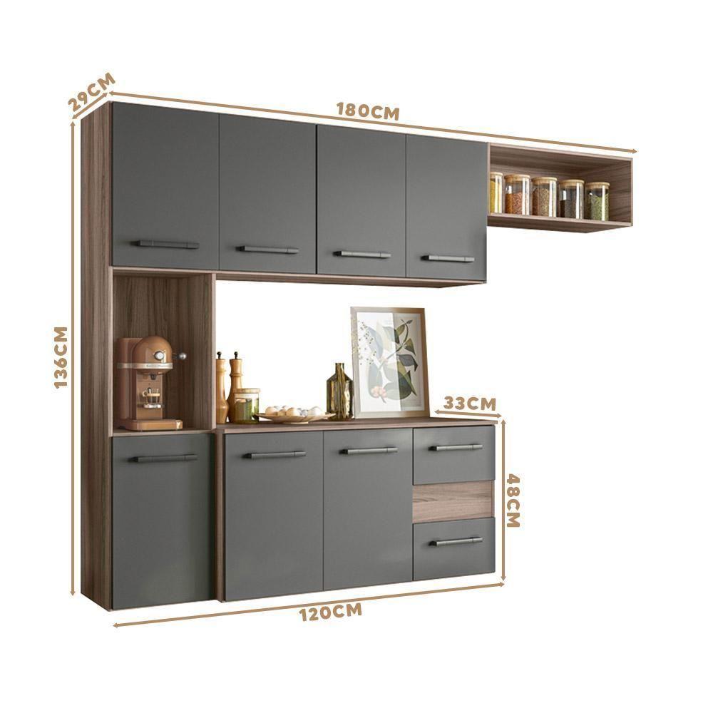 Cozinha Suspensa Completa 1,80m Juliete 7 Portas 2 Gavetas Nature-chumbo - 2