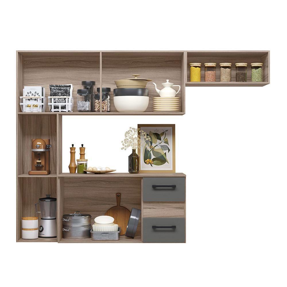 Cozinha Suspensa Completa 1,80m Juliete 7 Portas 2 Gavetas Nature-chumbo - 6