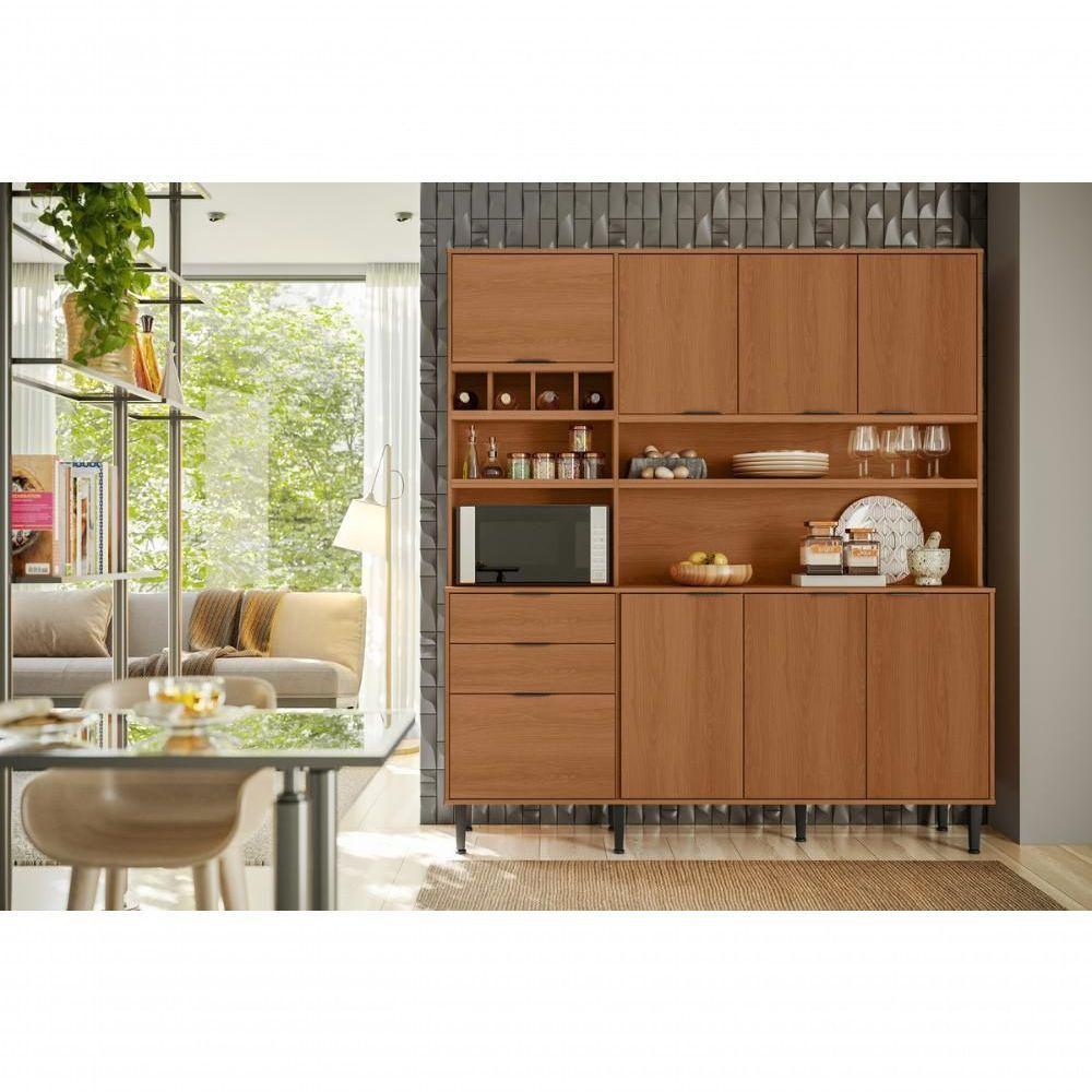 Cozinha Praga 7 Portas 3 Gaveteiros Com Espaço Para Microondas E Vinhos - Jequitiba - 1