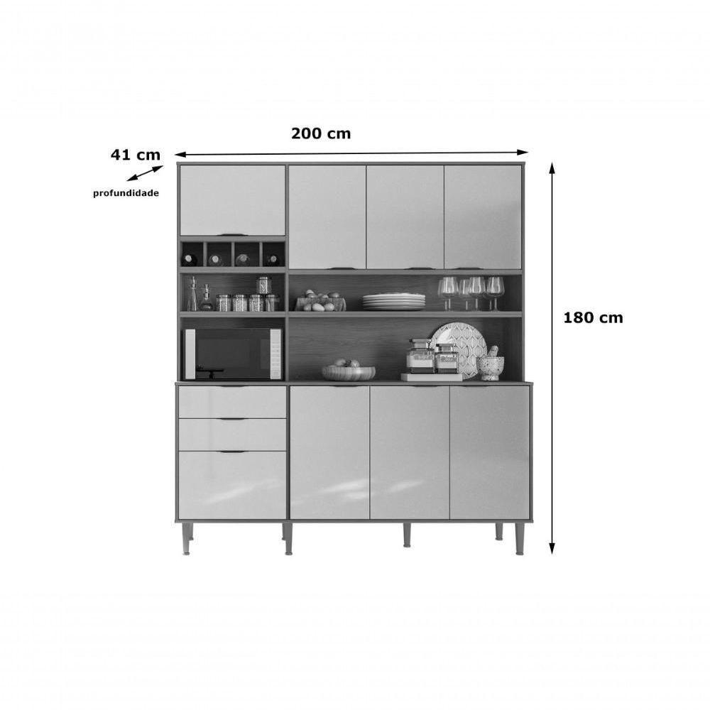 Cozinha Praga 7 Portas 3 Gaveteiros Com Espaço Para Microondas E Vinhos - Jequitiba - 5