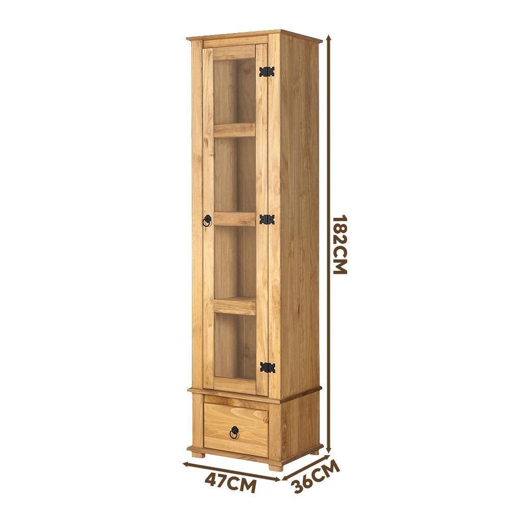 Cristaleira Torre Alta 1 Porta De Vidro Madeira Maciça Mel - 4