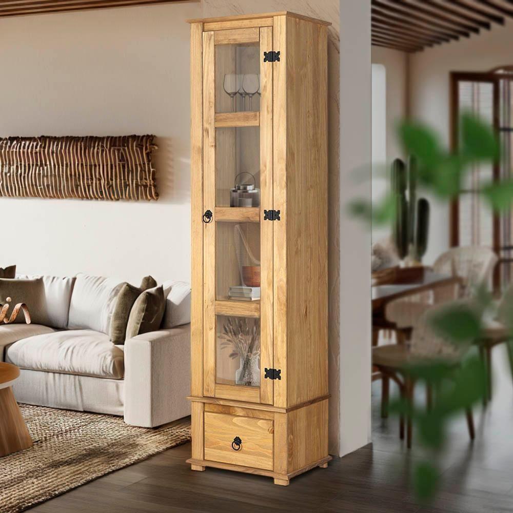 Cristaleira Torre Alta 1 Porta De Vidro Madeira Maciça Mel - 5