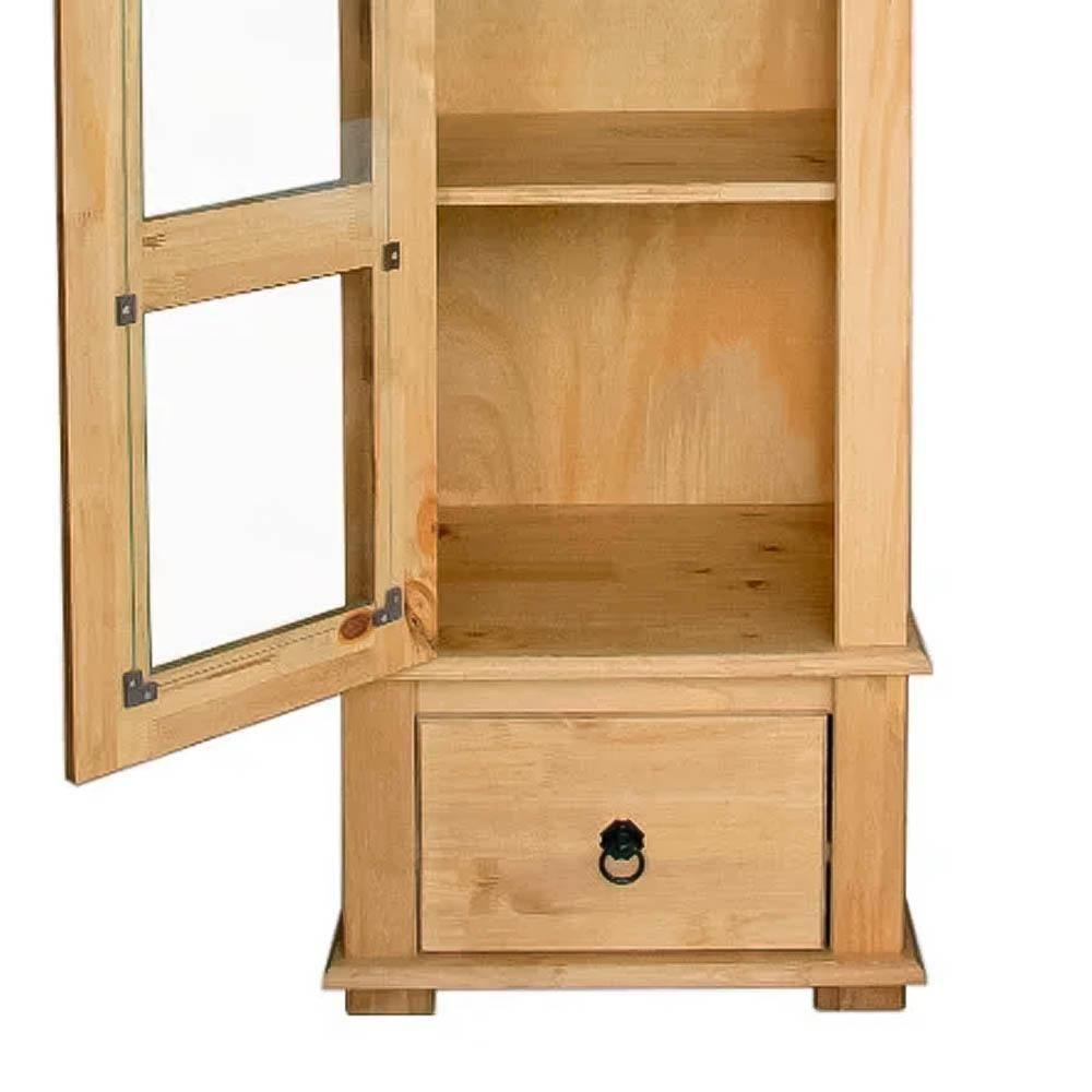 Cristaleira Torre Alta 1 Porta De Vidro Madeira Maciça Mel - 6
