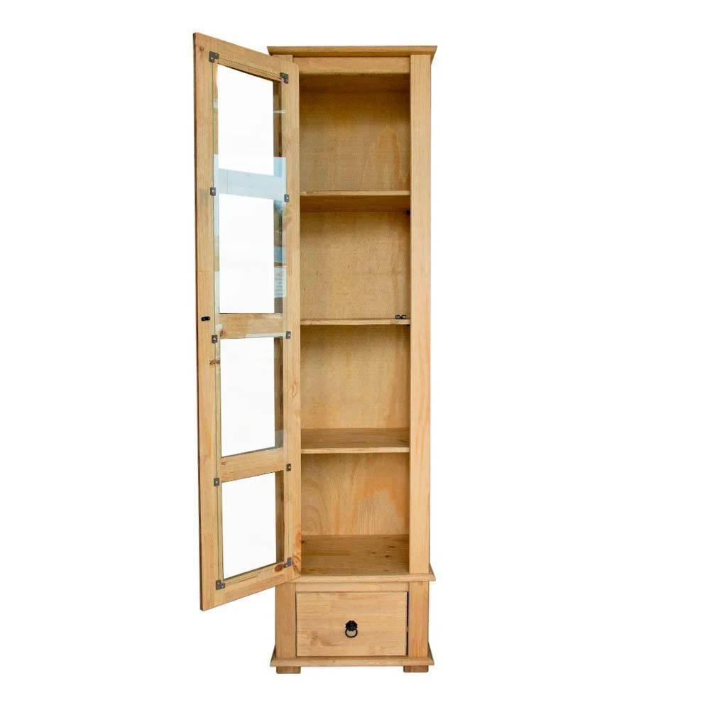 Cristaleira Torre Alta 1 Porta De Vidro Madeira Maciça Mel - 8