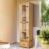 Cristaleira Torre Alta 1 Porta De Vidro Madeira Maciça Mel - 1