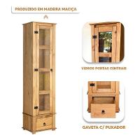 Cristaleira Torre Alta 1 Porta De Vidro Madeira Maciça Mel - 3