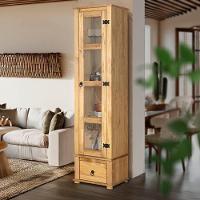 Cristaleira Torre Alta 1 Porta De Vidro Madeira Maciça Mel - 5