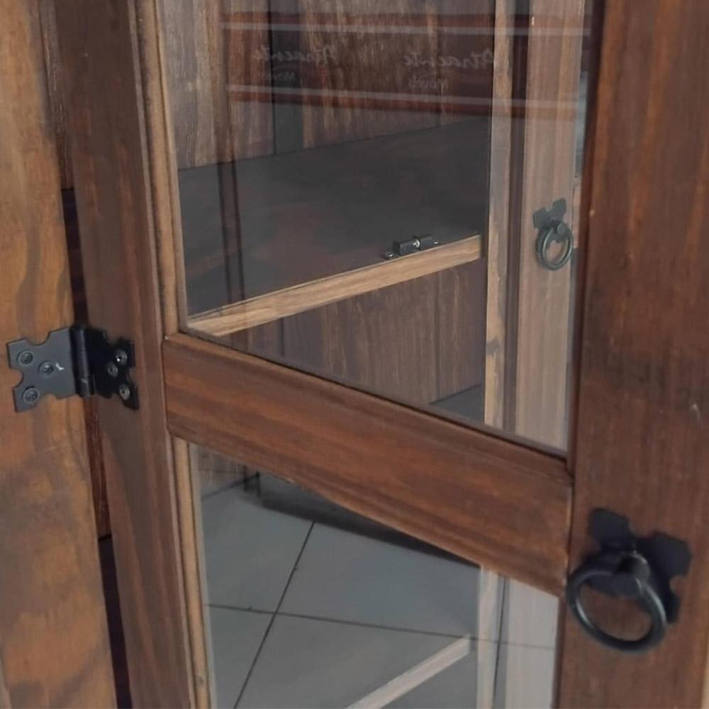 Cristaleira Rústica Madeira Maciça Com 2 Portas De Vidro Imbuia - 3
