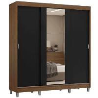 Guarda-roupa Casal Com Pés 3 Portas De Correr Com Espelho Rustic Preto Reno Madesa - 2
