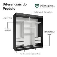 Guarda-roupa Casal Com Pés 3 Portas De Correr Com Espelho Preto Cinza Reno Madesa