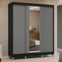 Guarda-roupa Casal Com Pés 3 Portas De Correr Com Espelho Preto Cinza Reno Madesa - 10