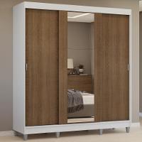 Guarda-roupa Casal Com Pés 3 Portas De Correr Com Espelho Branco Rustic Reno Madesa - 1