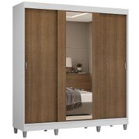 Guarda-roupa Casal Com Pés 3 Portas De Correr Com Espelho Branco Rustic Reno Madesa - 2