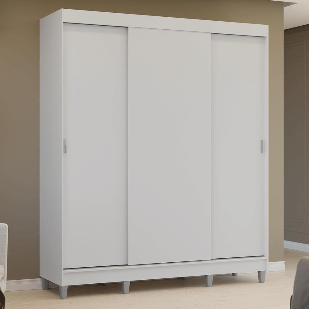 Guarda-roupa Casal Com Pés 3 Portas De Correr Branco Reno Madesa - 9