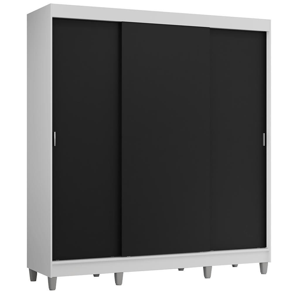 Guarda-roupa Casal Com Pés 3 Portas De Correr Branco Preto Reno Madesa - 2