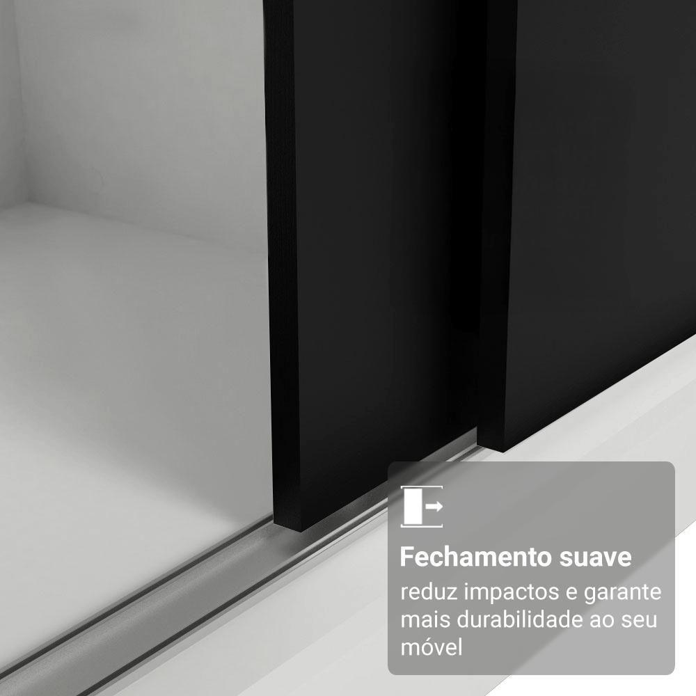 Guarda-roupa Casal Com Pés 3 Portas De Correr Branco Preto Reno Madesa - 5