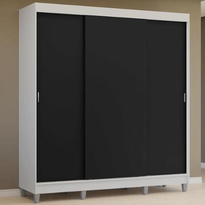 Guarda-roupa Casal Com Pés 3 Portas De Correr Branco Preto Reno Madesa