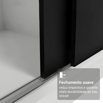 Guarda Roupa Casal Reno 3 Portas de Correr 4 Gavetas Branco-Preto MDP Madesa
