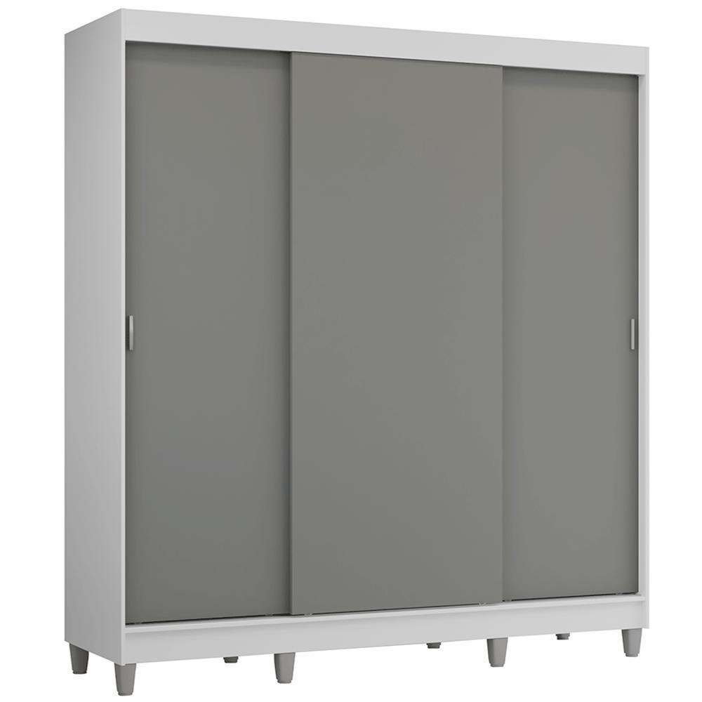 Guarda-roupa Casal Com Pés 3 Portas De Correr Branco Cinza Reno Madesa - 2