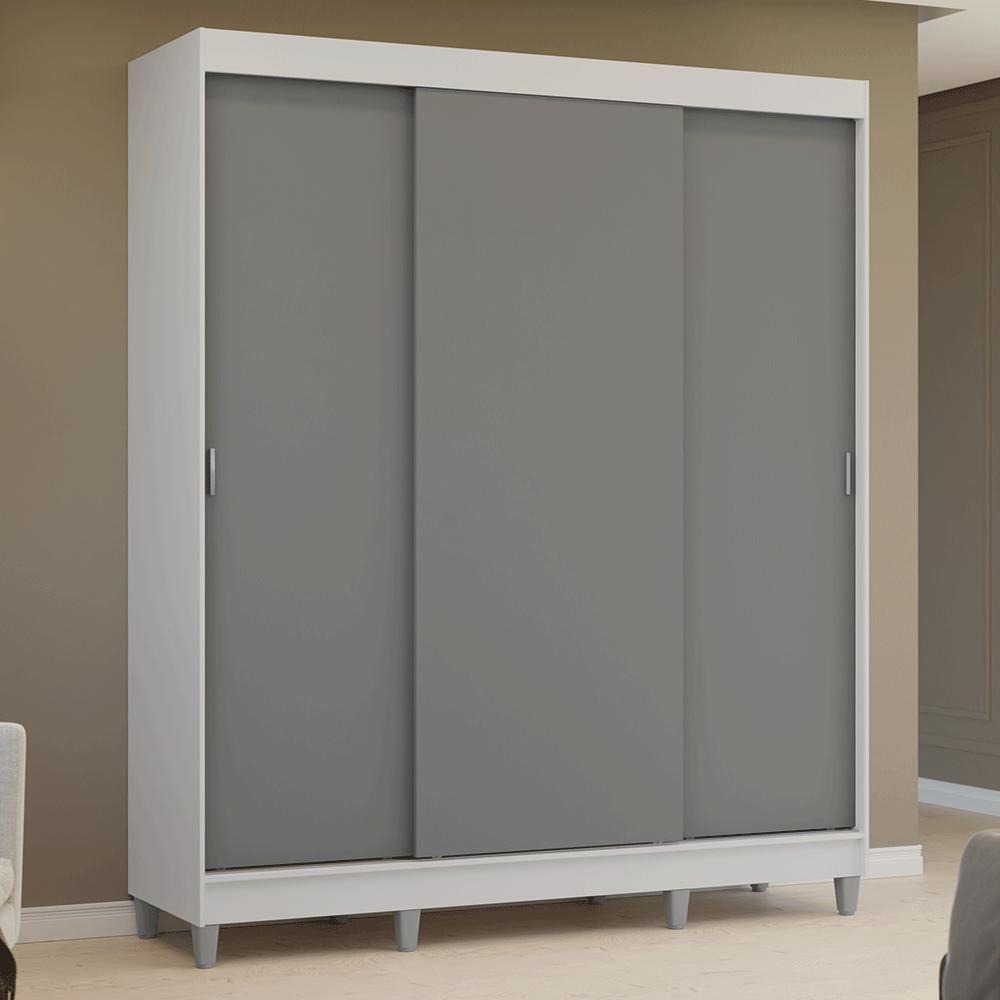 Guarda-roupa Casal Com Pés 3 Portas De Correr Branco Cinza Reno Madesa - 10