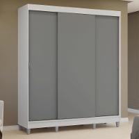 Guarda-roupa Casal Com Pés 3 Portas De Correr Branco Cinza Reno Madesa - 10