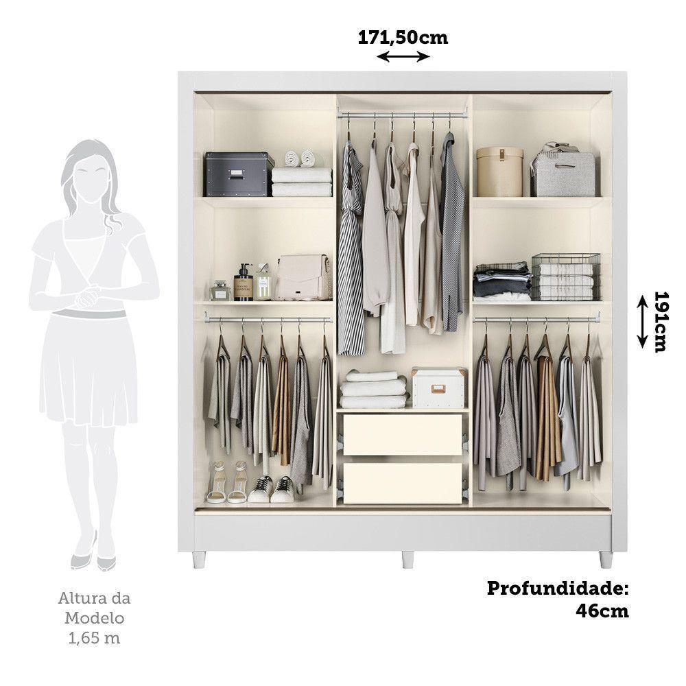 Guarda-roupa 171cm 3 Portas Com Espelho França Santos Andirá Branco - 3
