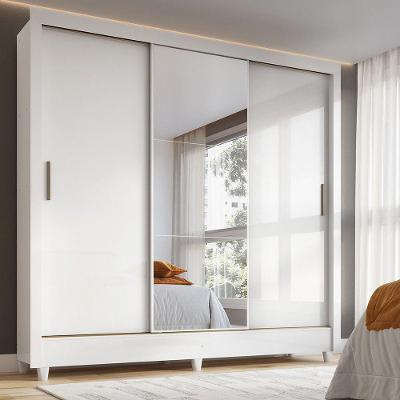Guarda-roupa 171cm 3 Portas Com Espelho França Santos Andirá Branco