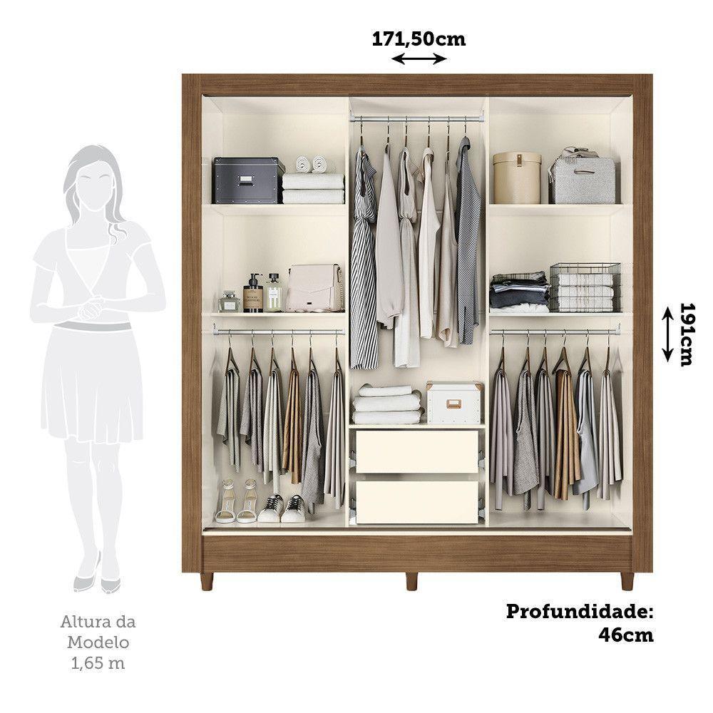 Guarda-roupa 171cm 3 Portas Com Espelho França Santos Andirá Jequitiba/off White - 3