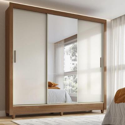 Guarda-roupa 171cm 3 Portas Com Espelho França Santos Andirá Jequitiba/off White