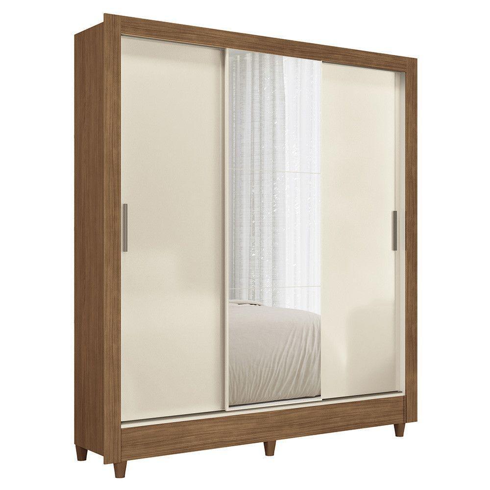 Guarda-roupa Casal 3 Portas De Correr Com Espelho Jequitiba/off White - 2