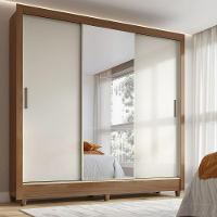 Guarda-roupa Casal 3 Portas De Correr Com Espelho Jequitiba/off White - 1