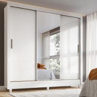 Guarda-roupa Casal 3 Portas De Correr Com Espelho Branco - 1