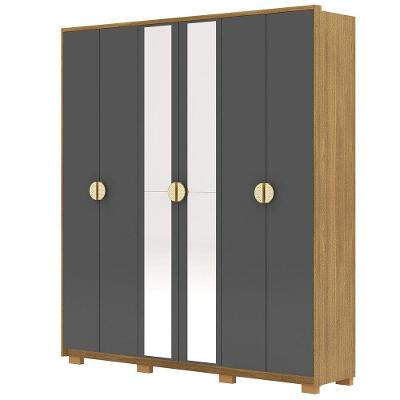 Guarda-roupa Casal 100% Mdf 6 Portas Com Espelho Bolonha Nature-alasca