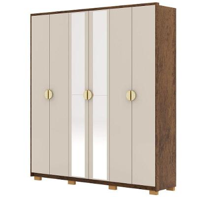 Guarda-roupa Casal 100% Mdf 6 Portas Com Espelho Bolonha Imbuia Fendi