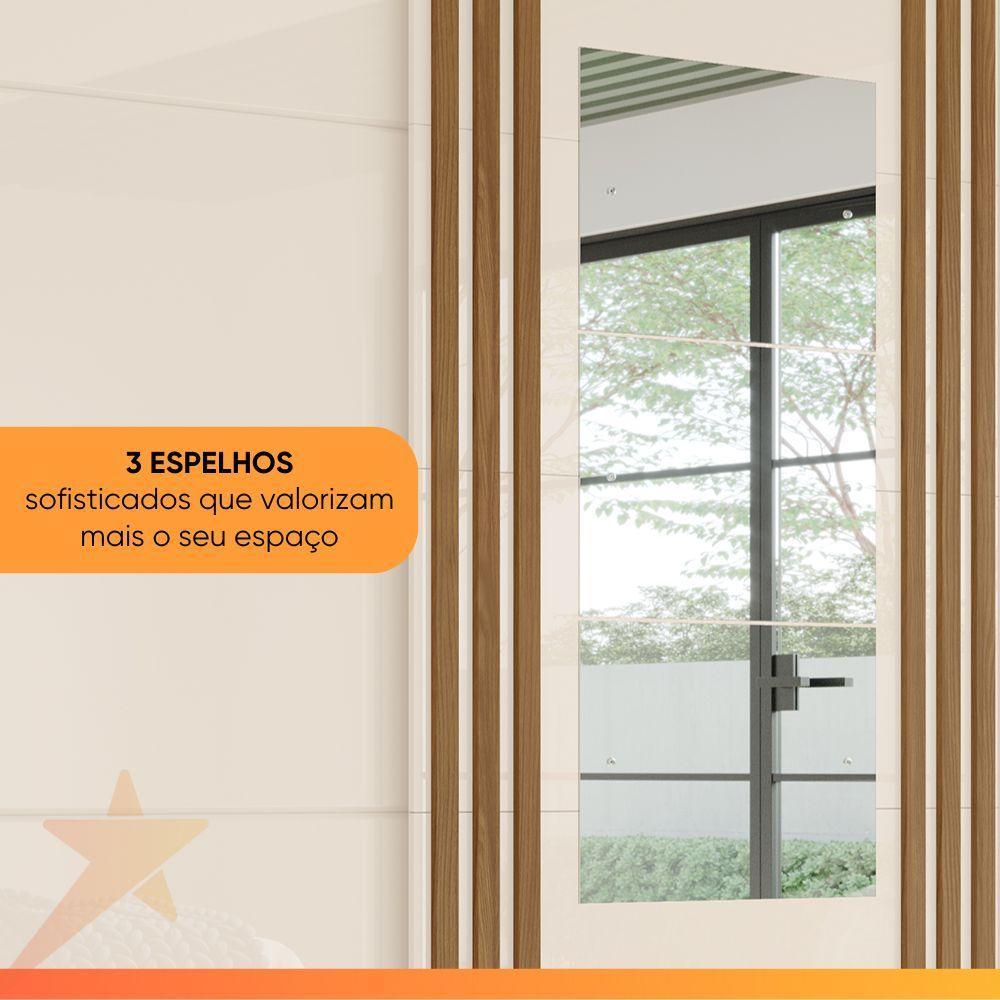 Guarda Roupas Casal 2 Portas De Correr Com Espelho Ripado 3 Gavetas Jasmim Madeirado/off White - 6