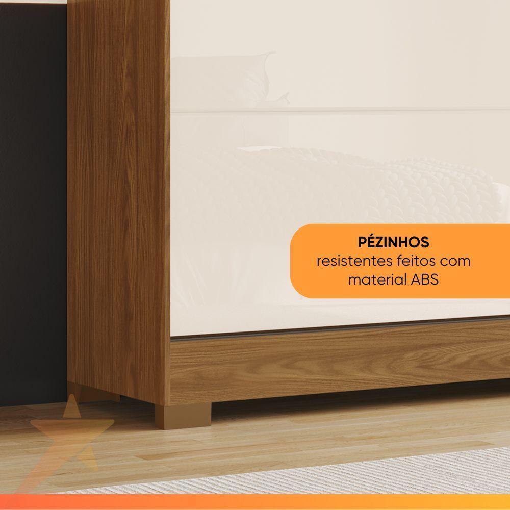 Guarda Roupas Casal 2 Portas De Correr Com Espelho Ripado 3 Gavetas Jasmim Madeirado/off White - 8