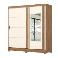 Guarda Roupas Casal 2 Portas De Correr Com Espelho Ripado 3 Gavetas Jasmim Madeirado/off White - 1